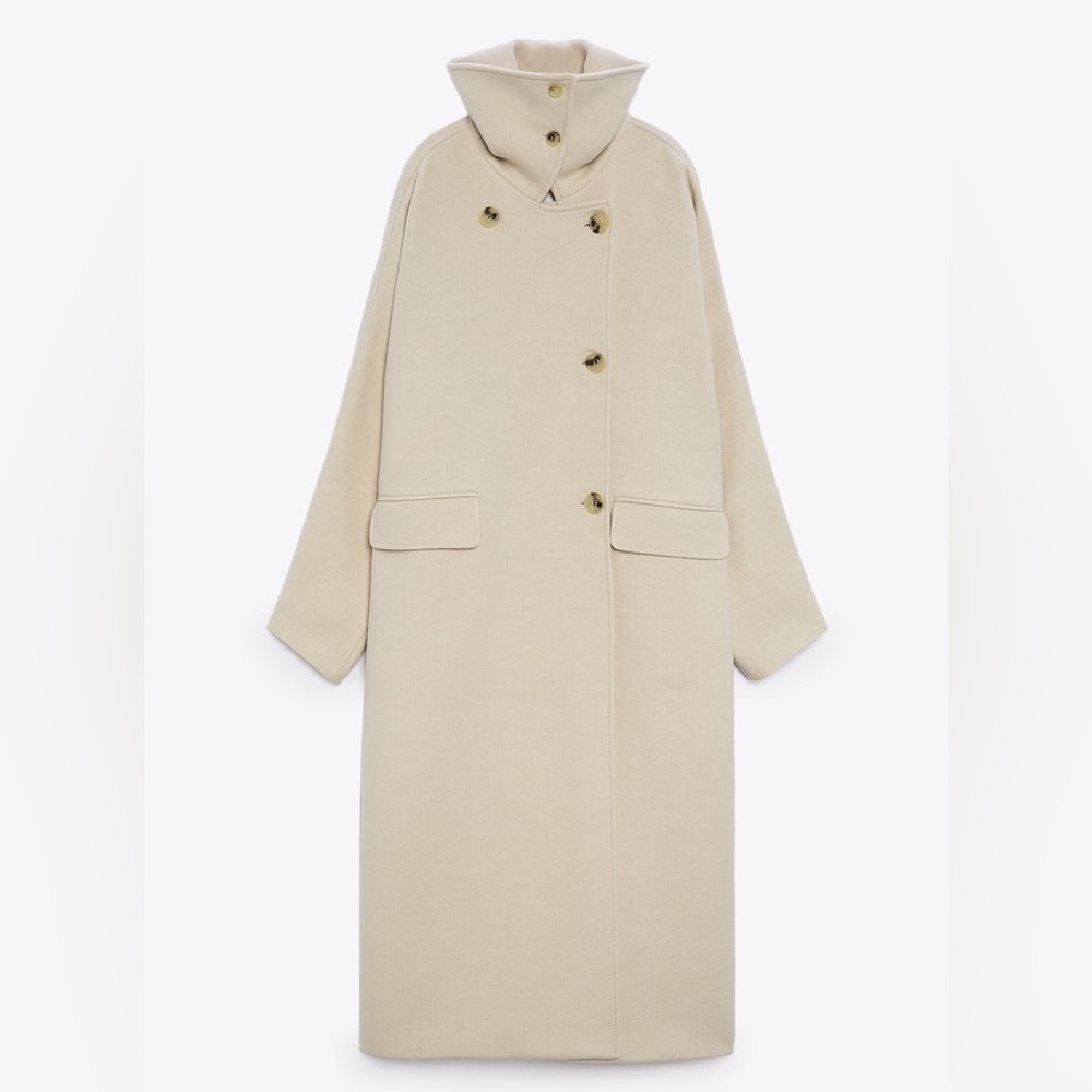 Zara Beige Wool Blend Oversized Coat - Picture 9 of 16